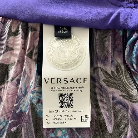 Versace Orchid Barocco Girls Pleated Dress, New, Size 12 - Picture 9 of 12